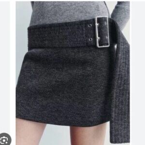 Zara Charcoal Knit Belted Mini Skirt Size M
